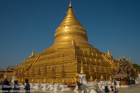 Bagan, Burma, Myanmar. Bagan Archeological Zone. Schwezigon Pagoda.